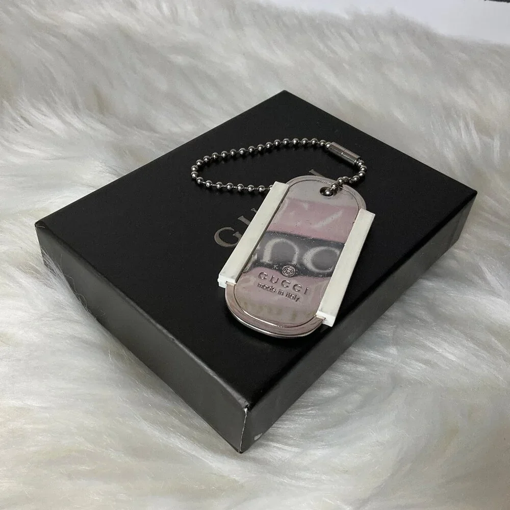 ❌SOLD❌Authentic GUCCI Silver Dog Tag Bag Charm/Key Chain/Necklace Charm - Picture 12 of 13
